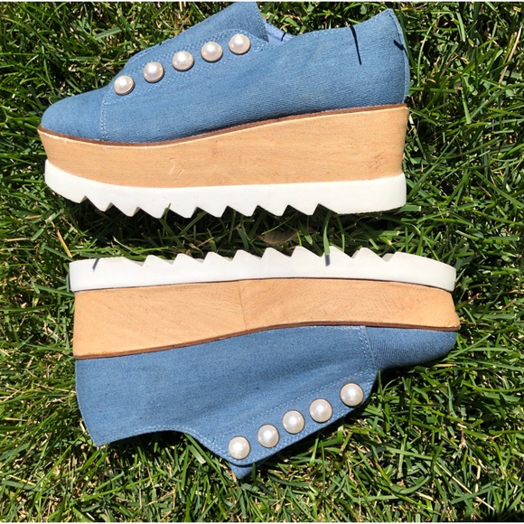 Bamboo Platform Denim Pearl Slip On Shoes Size 5.5 - Picture 3 of 8